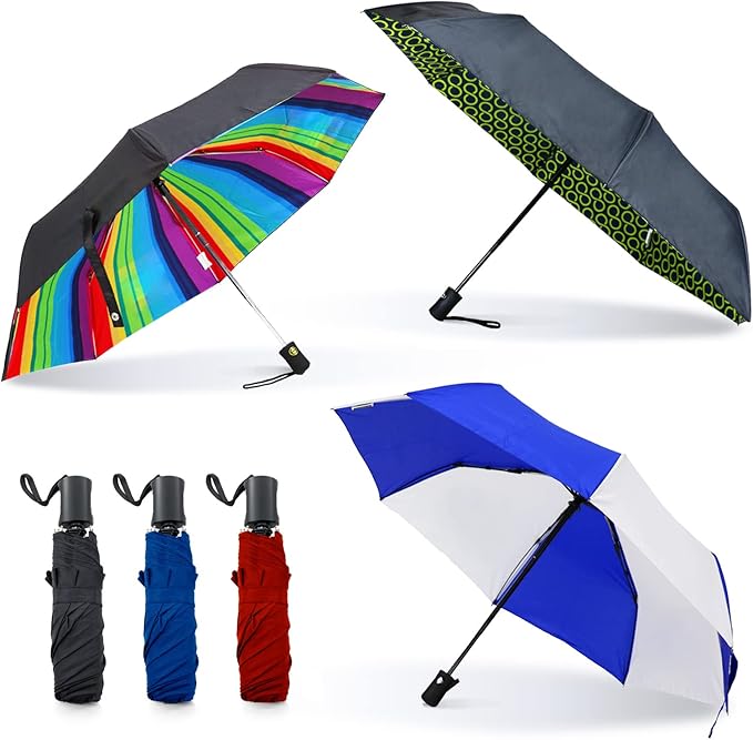 Fibreglass Wind Proof 3 Pack of Compact Folding Umbrellas With Random Logos