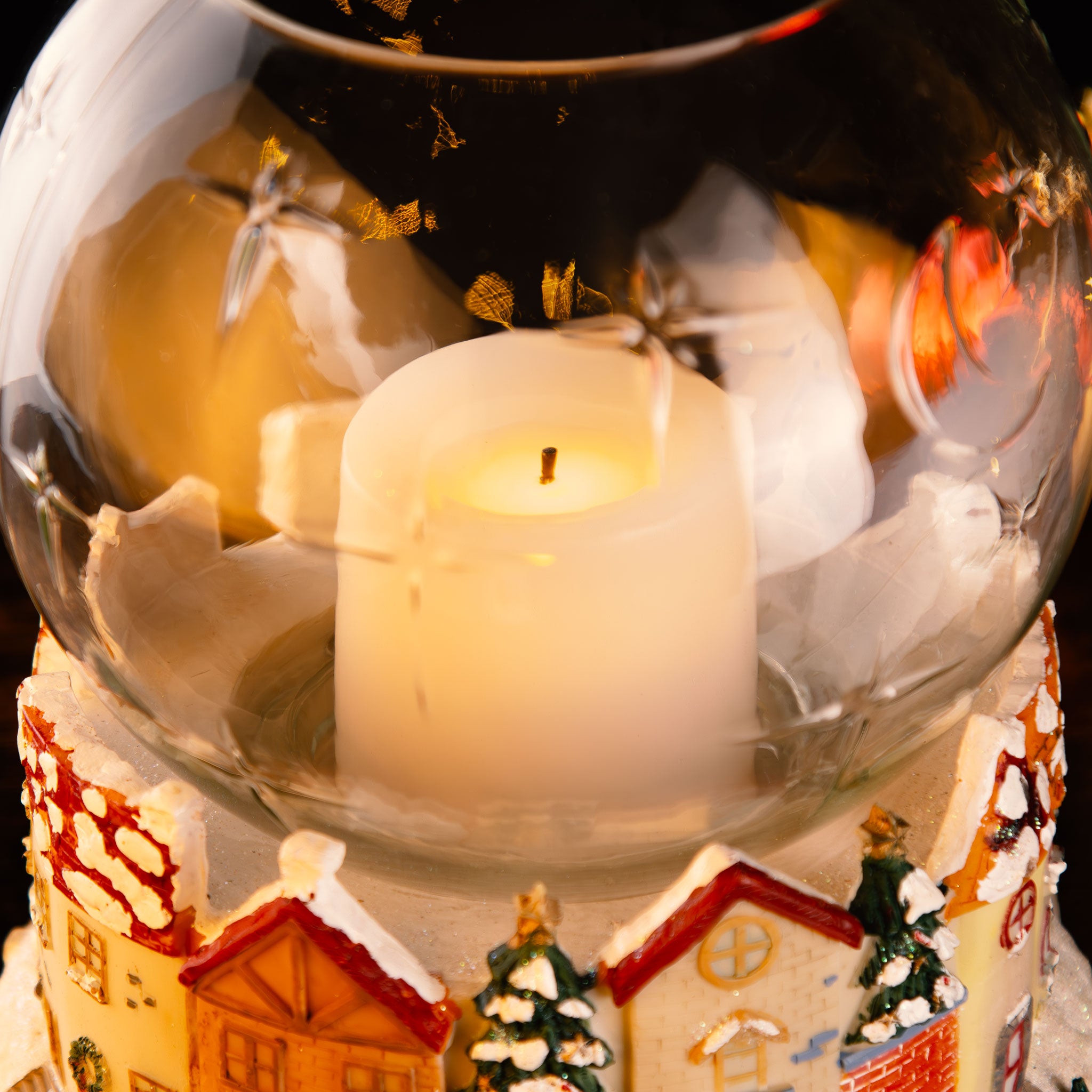Battery Operated Flameless Candle Christmas Village Globe (Hand Painted!)