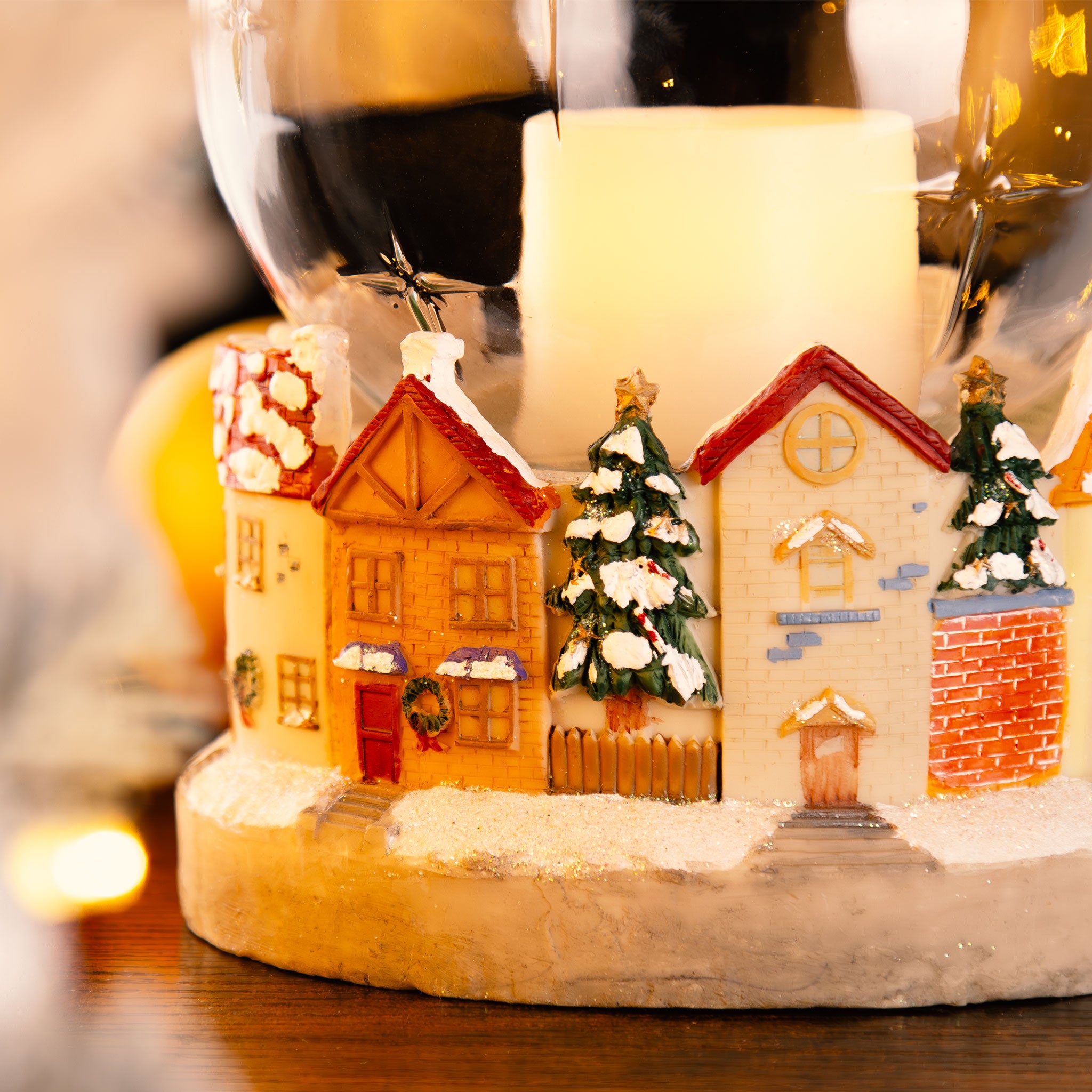 Battery Operated Flameless Candle Christmas Village Globe (Hand Painted!)